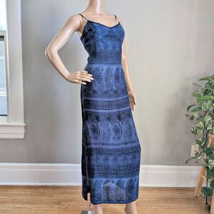 Vintage Y2K Laundry by Shelli Segal Blue Floral Maxi Dress Slip Beaded Size 6